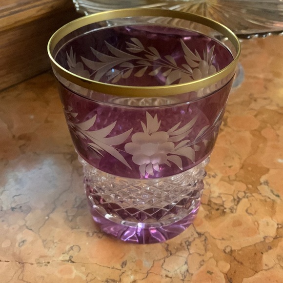 Ebeling & Reuss Amethyst Cut to Clear Crystal Double Old Fashioned Glass - Picture 1 of 3
